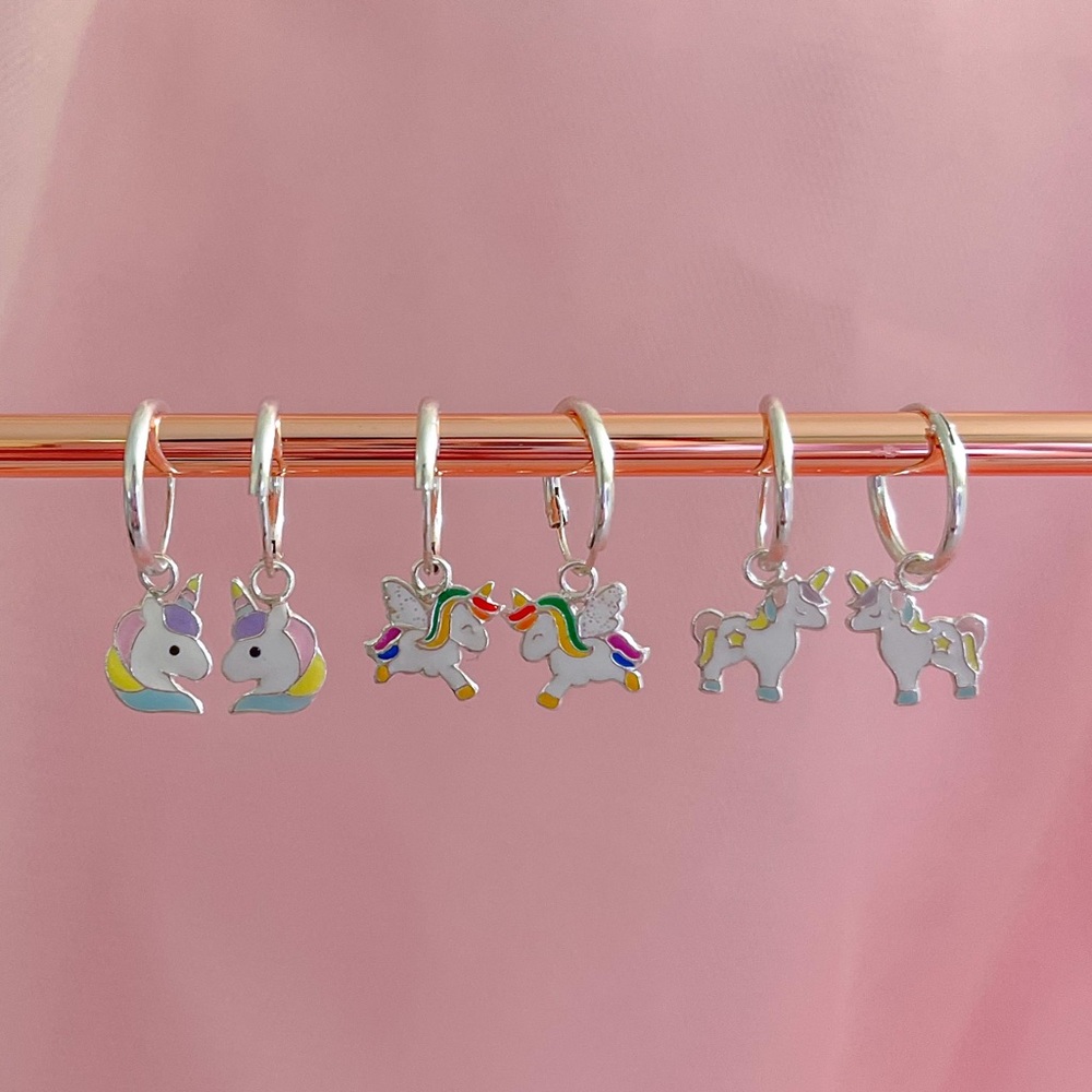 925 Sterling silver unicorn hoop earrings